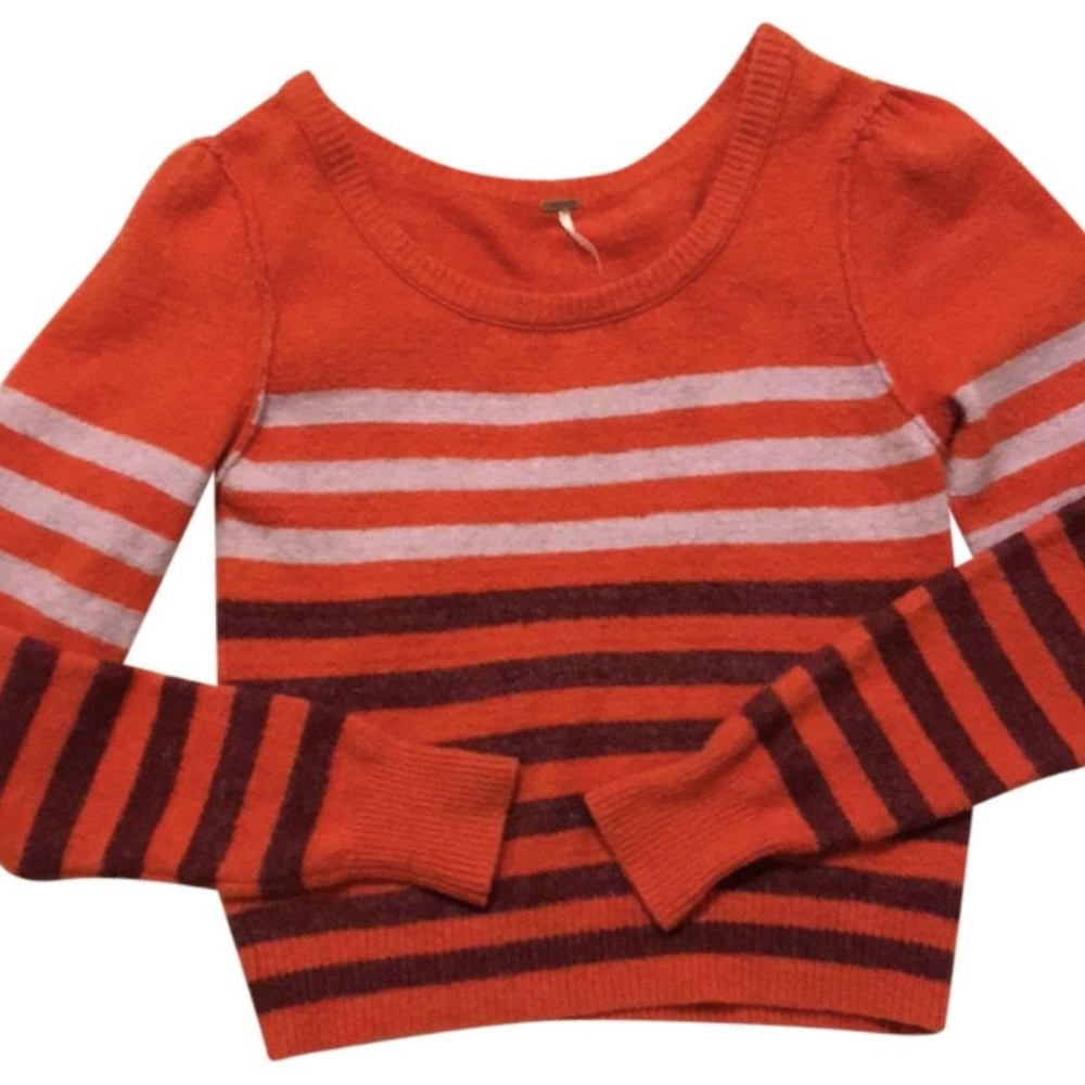 Free People Complete Me Orange Striped Sweater - Picture 4 of 8